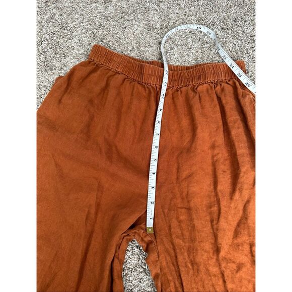 lintico 100% linen wide leg cropped pull on pants burnt orange lagenlook flowy M - Picture 7 of 12